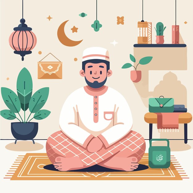 Homens muçulmanos usam sarongs Ramadhan vibrações com um estilo de design plano