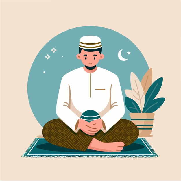 Homens muçulmanos usam sarongs Ramadhan vibrações com um estilo de design plano