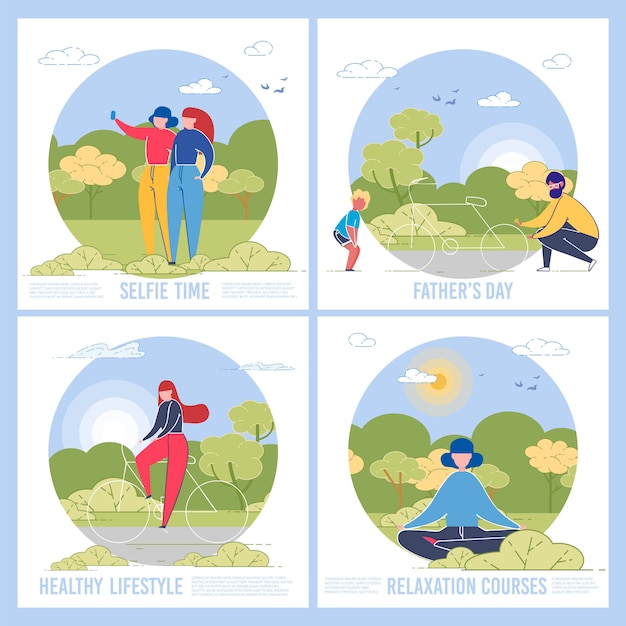 Homens, mulheres e crianças passam um tempo na natureza.