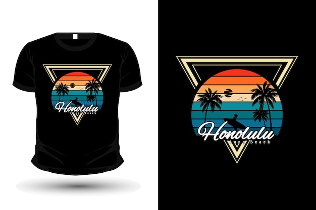 Honolulu long beach mercadoria silhueta camiseta design estilo retro