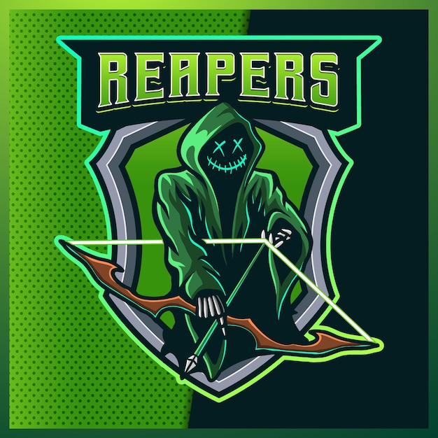 Hood reaper glow com logotipo do mascote esport verde