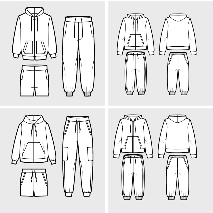 Vetor hoodie e jogger sets tech packsconjunto de modelos de roupas modelo de roupas vector mockups bundle