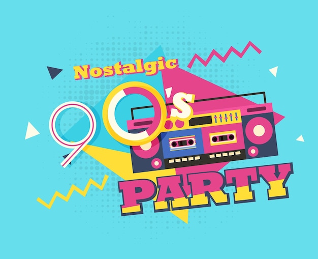 Vetor hora da festa o rótulo de estilo dos anos 90 vector ilustração fundo retrô