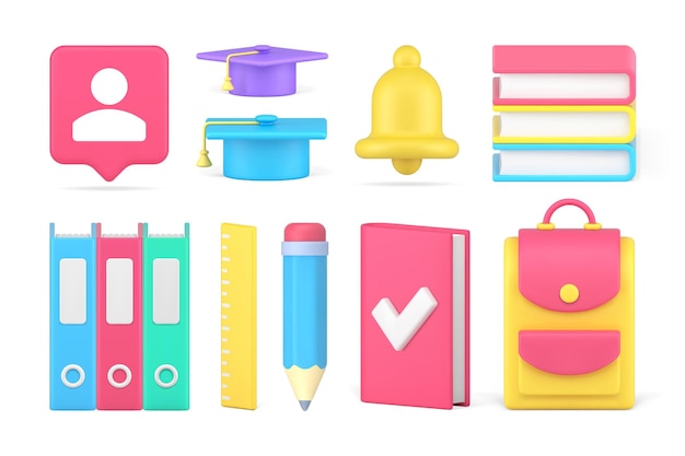 Hora de aprender educação, graduação, faculdade, universidade, conjunto de conhecimentos, vetor de ícone 3d