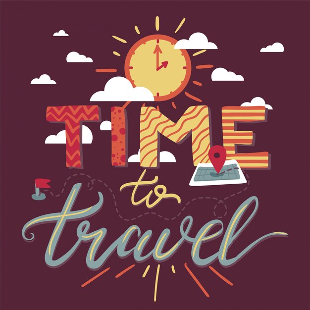 Vetor hora de viajar lettering