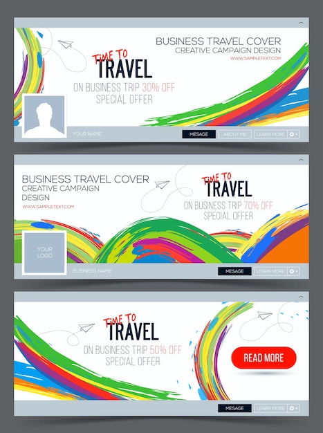 Hora de viajar modelo de layout de cabeçalho de banner colorido da web