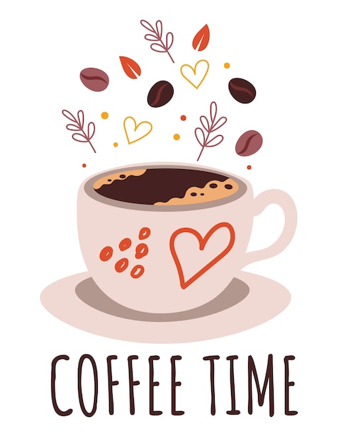 Hora do café bom dia logotipo emblema conceito ilustração de elemento de design gráfico plano