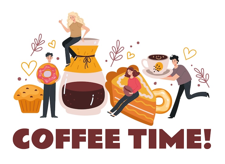 Vetor hora do café com ilustração de elemento de design de desenho animado de conceito de comida doce