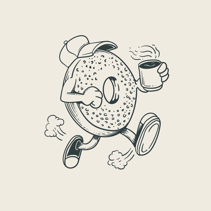 Vetor hora do pequeno-almoço com donut e café vector desenhado à mão