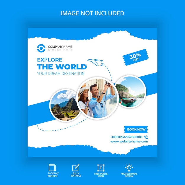Horizontal Explore o mundo de viagens de negócios de férias mídias sociais planas Instagram post 11