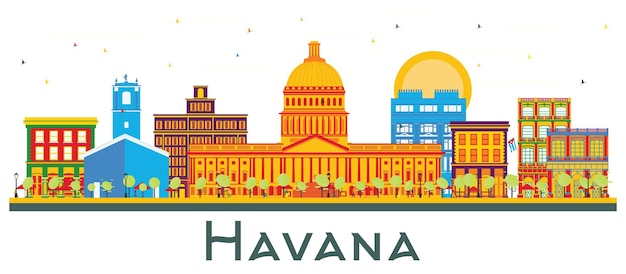 Horizonte da cidade de havana cuba com edifícios de cor isolados em ilustração vetorial branco conceito de viagens e turismo de negócios com arquitetura histórica vista da cidade de havana com pontos de referência