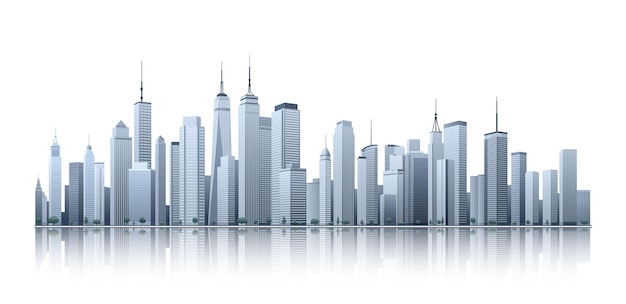 Horizonte da cidade isolado em fundo branco Edifícios modernos de arranha-céus da cidade paisagem urbana
