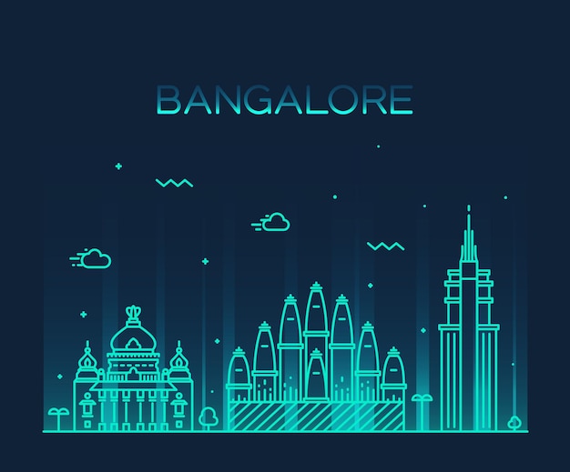 Horizonte de Bangalore, silhueta detalhada. Ilustração em vetor na moda