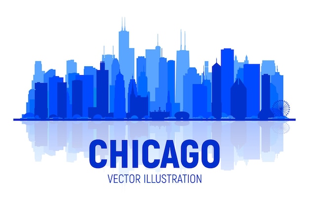 Vetor horizonte de chicago em um fundo ilustração vetorial plana conceito de viagens e turismo de negócios com edifícios modernos imagem para banner ou site