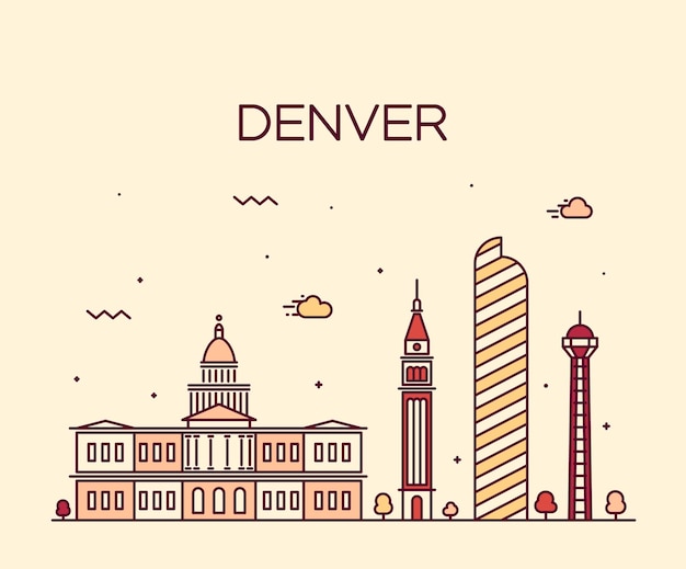 Horizonte de denver, silhueta detalhada. ilustração em vetor na moda