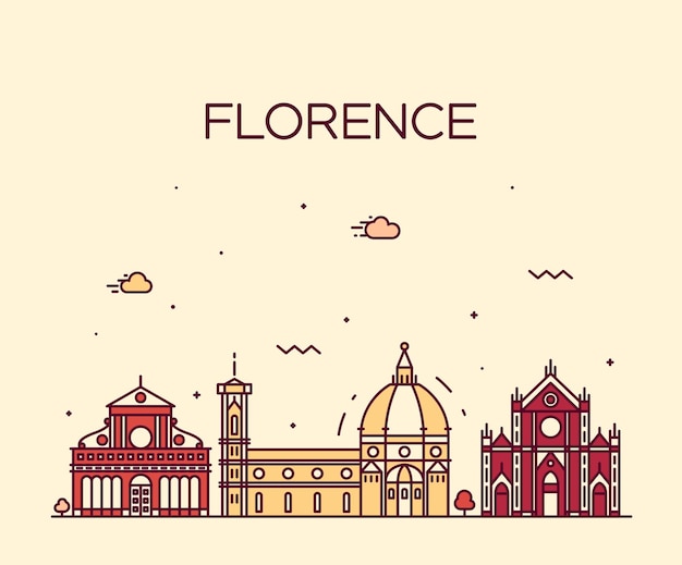 Horizonte de florença, silhueta detalhada. ilustração em vetor na moda, estilo linear