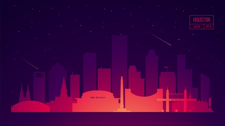 Vetor horizonte de houston, silhueta detalhada. ilustração vetorial na moda, estilo linear