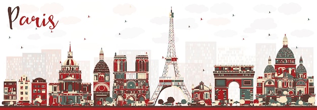 Horizonte de paris frança com marcos de cor. ilustração vetorial. viagem de negócios e conceito de turismo com edifícios históricos. paris cityscape.