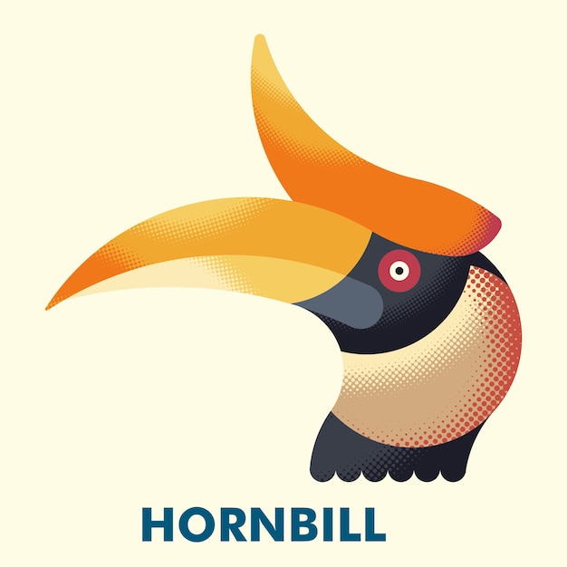 Hornbill head flat halftone illustration