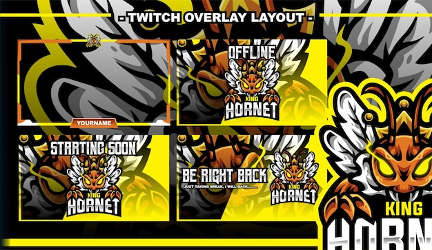 Hornet King Gaming design de layout streamer personagem de logotipo de contração