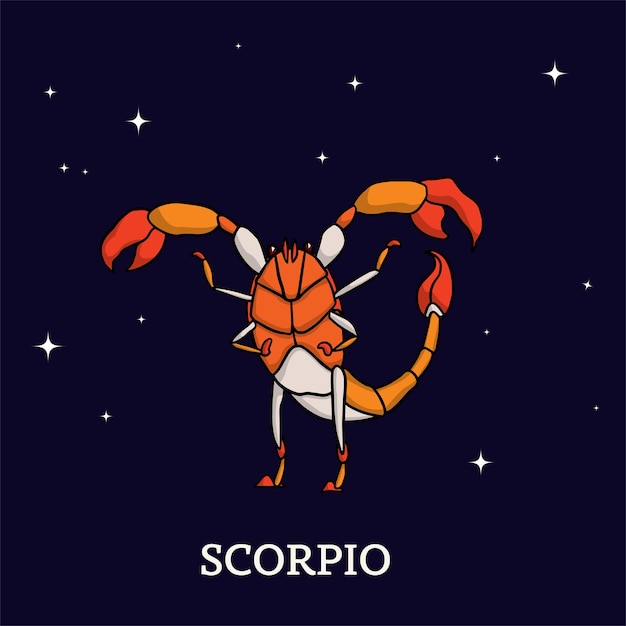 Vetor horóscopo bonito signos do zodíaco ilustração vetor astrológico adivinhação desenho de mão escorpião