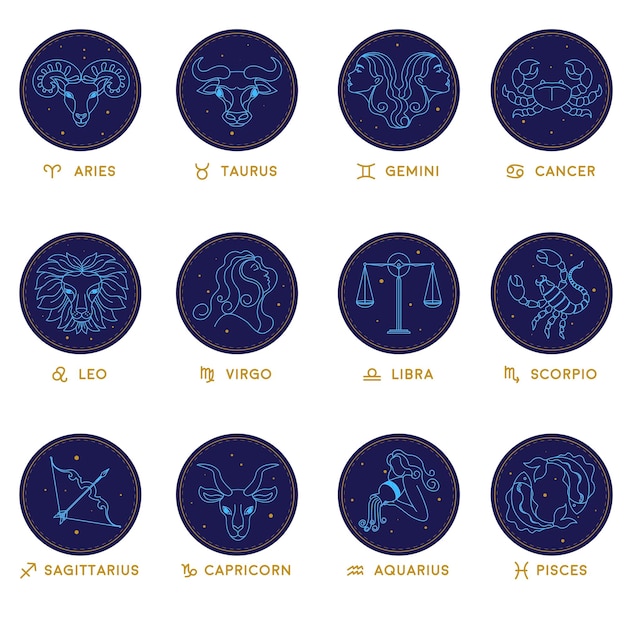 Horóscopo dos signos do zodíaco e símbolos astrológicos