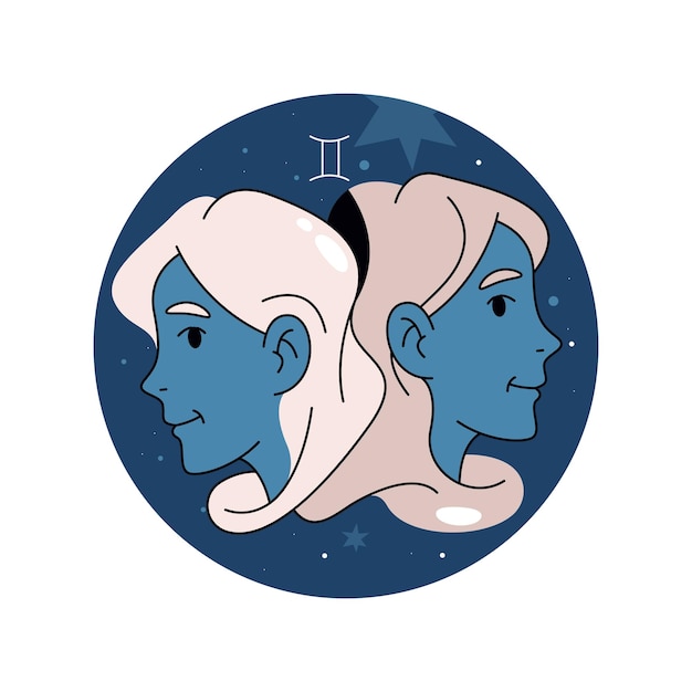 Horóscopo vetorial Gemini signo espaço zodíaco gêmeos no cosmos constelação calendário cartaz astronomia