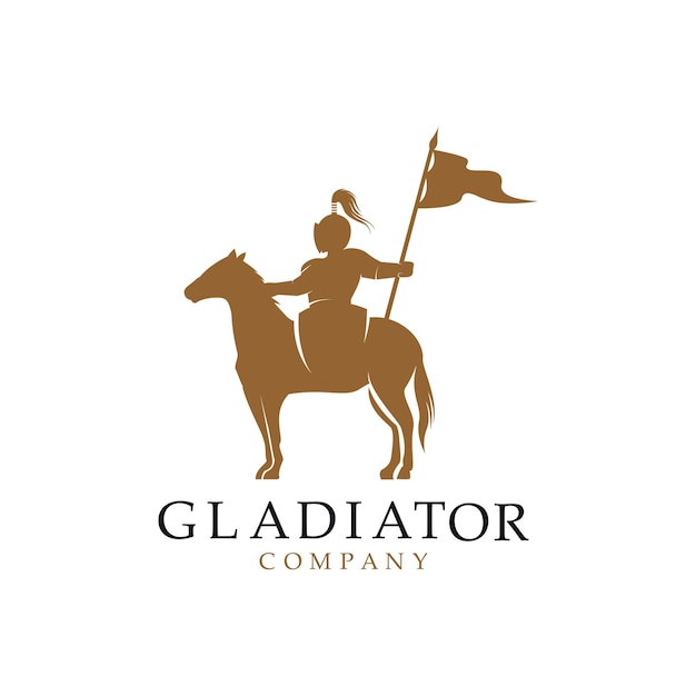 Horseback knight silhouette, horse warrior paladin medieval logo design