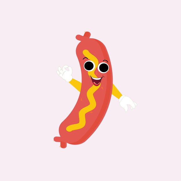 Vetor hot dog cartoon mascote personagem conceito de comida cartazes menus brochuras web e ícone fast food