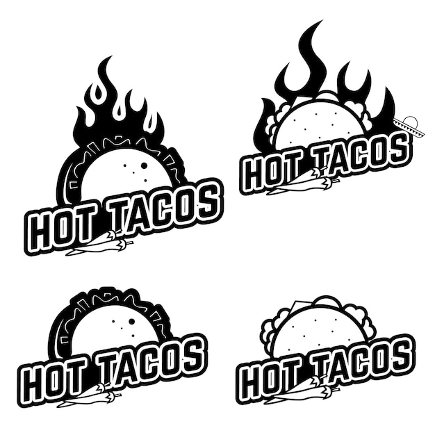 Hot tacos Conjunto de rótulos de tacos, emblema e elementos de design isolados em fundo branco