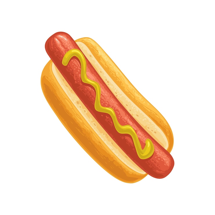 Vetor hotdog com mostarda vista superior ilustração realista em cores vetorial