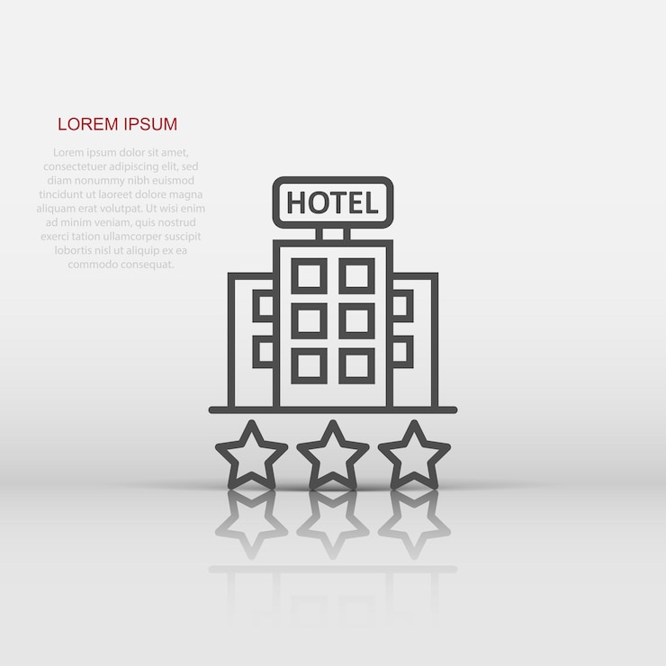 Vetor hotel 3 estrelas sinal ícone em estilo plano inn edifício vetor ilustração em fundo isolado branco hostel quarto conceito de negócio