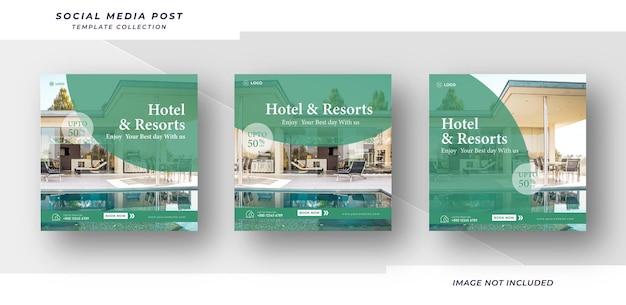 Vetor hotel amp resort conceito de design modelo de postagem de mídia social