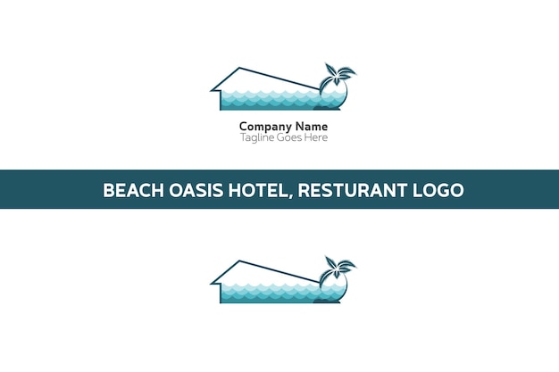 Vetor hotel de oásis de praia, modelo de design de logotipo de resort novo