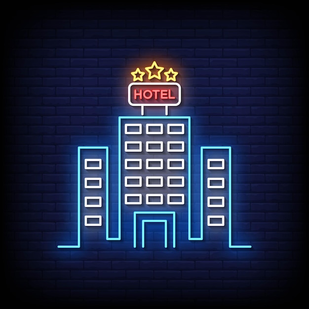 Hotel neon sign com fundo de parede de tijolos