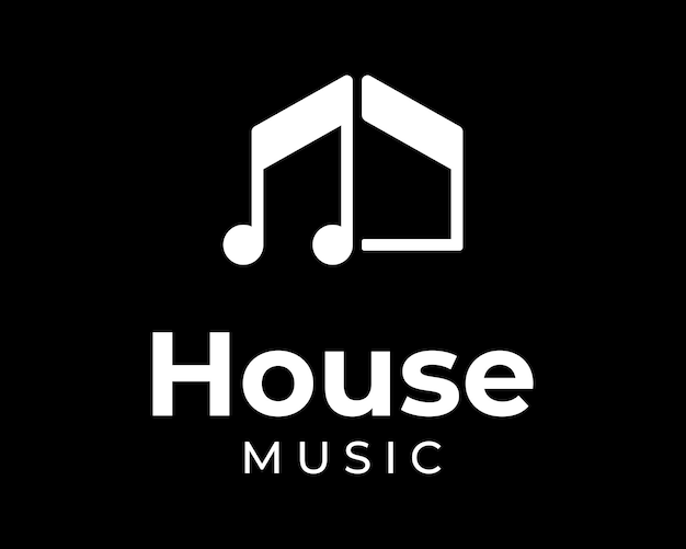 House music home musical building quaver studio cottage note melody tune clave key vector logo design