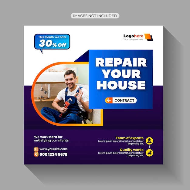 Vetor house or home repair handymansocial media post