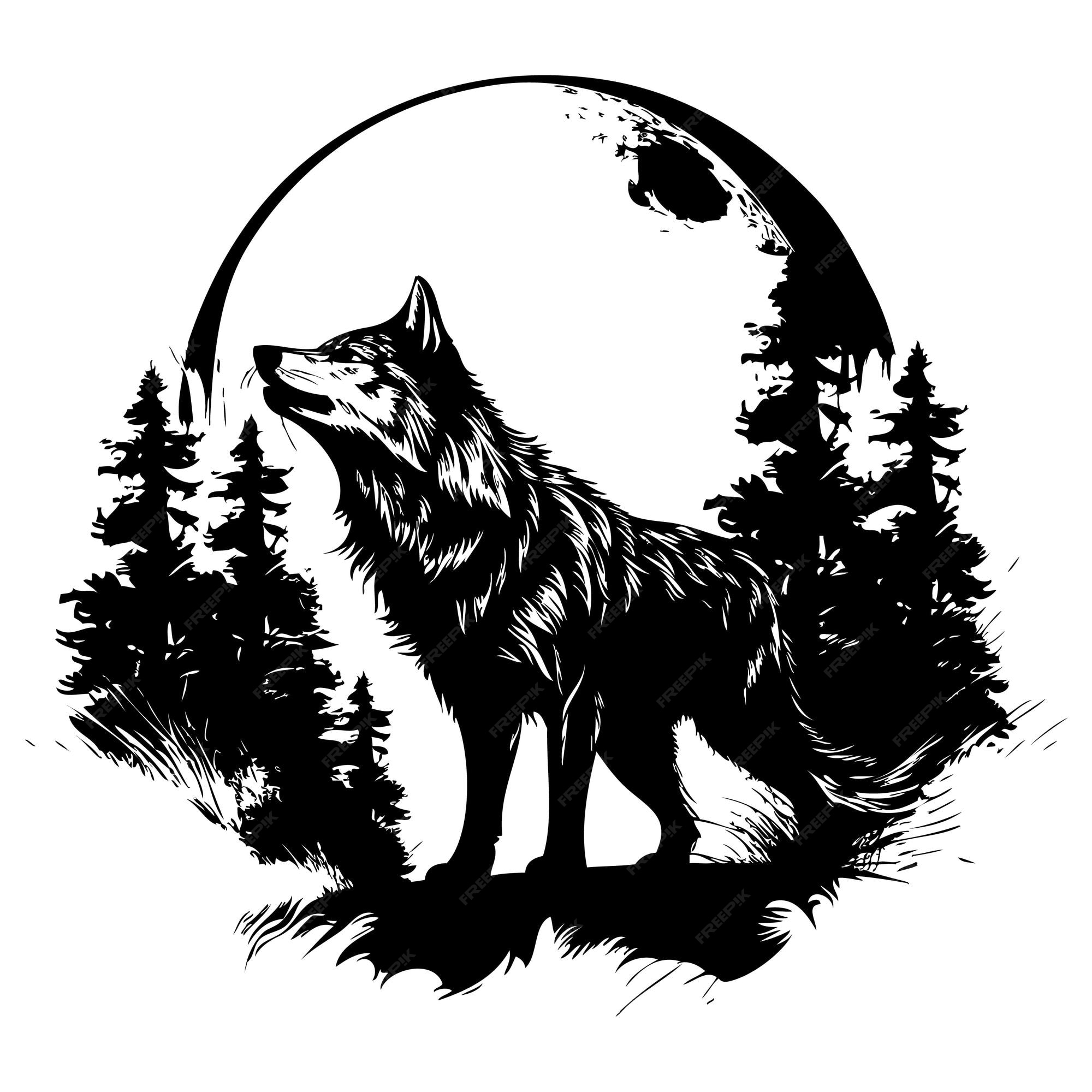 Howling Wolf Silhouette PNG Transparent Clip Art Image​