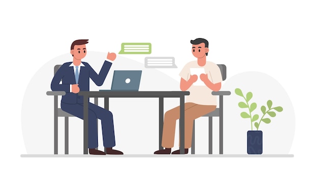 HR conversando com o candidato sobre tarefas de trabalho Diálogo conversa coletiva