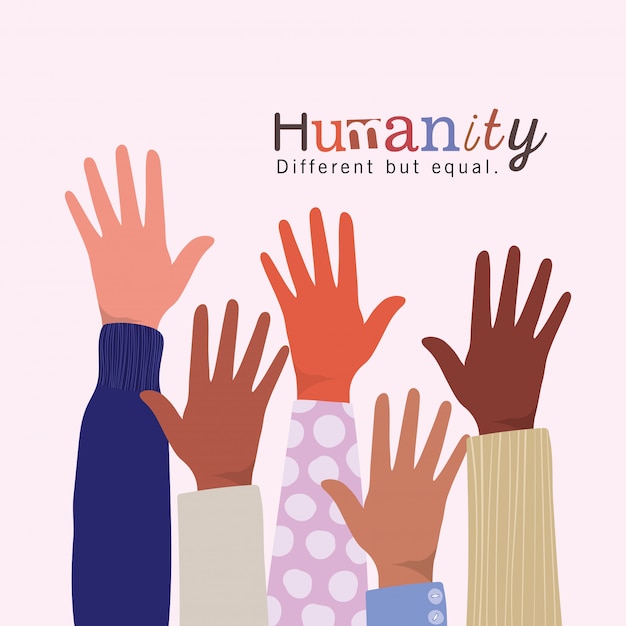 Humanidade diferente, mas igual e com diversidade aberta, design, pessoas, raça multiétnica e tema comunitário