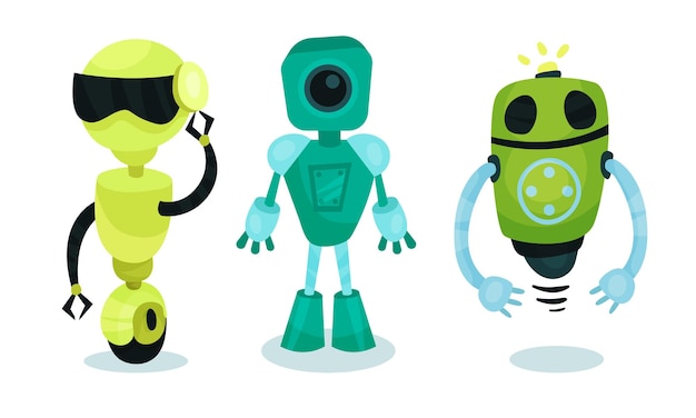 Humanoide ou robô bonito com antena como conjunto de vetores de inteligência artificial