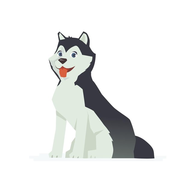 Husky bonito - ilustração de personagens de desenhos animados de vetor moderno isolada no fundo branco. uma imagem de um cão esquimó amigável. composição de alta qualidade para um pôster, banner, recursos visuais, livretos