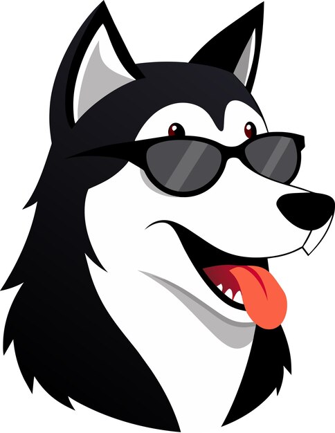 Husky siberiano com pele preta e branca usando uma ilustração posicionada com óculos de sol