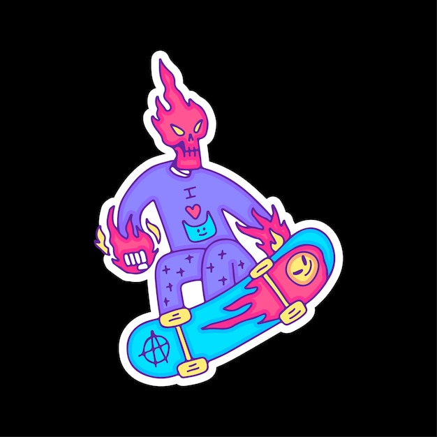 Hype fire skull freestyle com ilustração de skate para camiseta