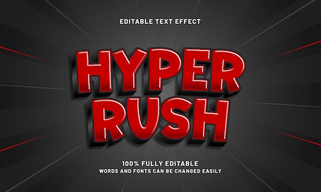 Hyper rush efeito de texto editável com um tema de corrida e velocidade
