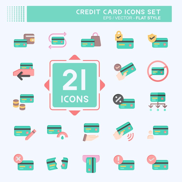 Vetor icon set cartão de crédito relacionado a símbolo de dinheiro estilo plano ilustração simples