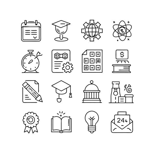 Icon Set Collection Ilustração vetorial para documentos, sites educacionais e aplicativos móveis