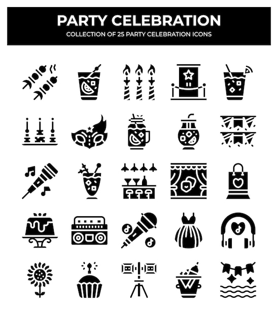 Icon Set de Celebração de Festa 25 Ícones Glyph Únicos