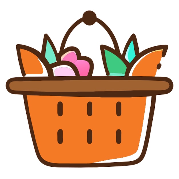 Vetor icona da cesta de flores preenchimento offset do doodle