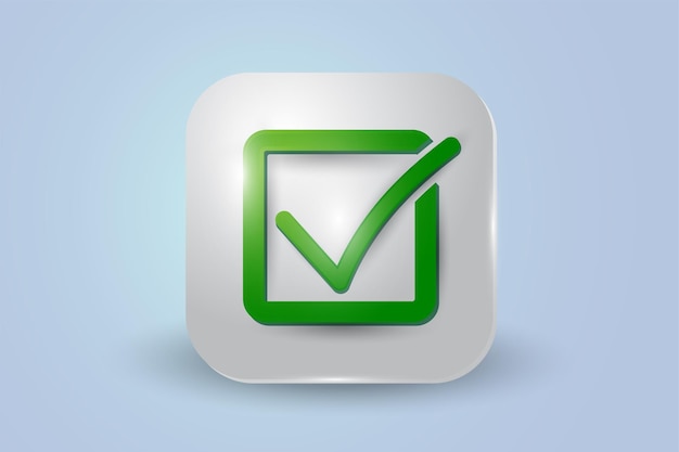 Ícone 3D da lista de verificação do quadrado verde isolado